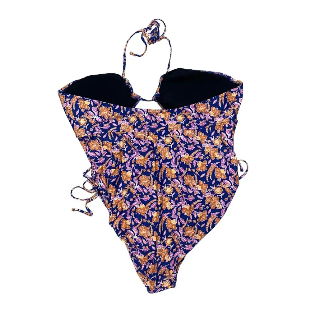 NWT J. Crew Floral Halter Cut-Out One-Piece Swim Bathing Suit Women's Size 22